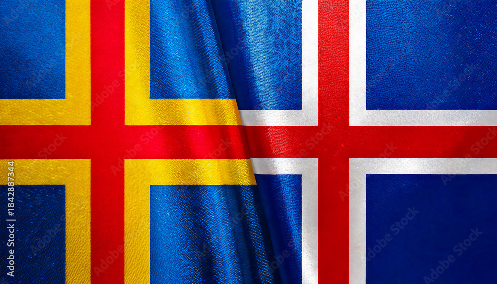 Fototapeta premium アイスランドの国旗とオーランド諸島の旗(Icelandic flag & Åland Islands flag.) 