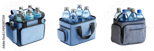 Set of Lucky lunch cooler bag with zipper detail displayed transparent png background. Ai generated