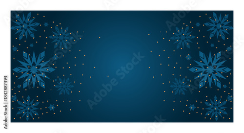 Blue Snowflake Background with Golden Dots Winter Festive Pattern