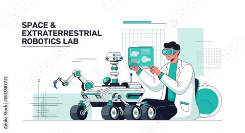 Futuristic Robotic Experimentation: A scientist working on space exploration robotics project in a