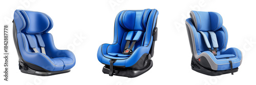Set of Modern infant car seat featuring padded protection and adjustable straps transparent png background. Ai generated