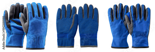 Set of Pair of blue protective work gloves, cut-resistant material transparent png background. Ai generated