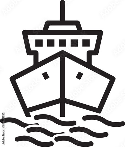 A cargo ship viewed from the front, sailing on water  3