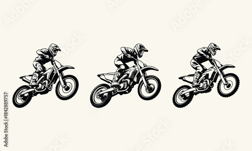 Three Motocross Riders in Action Silhouettes