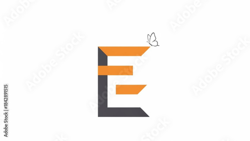 Orange Letter E with Butterfly on White Background