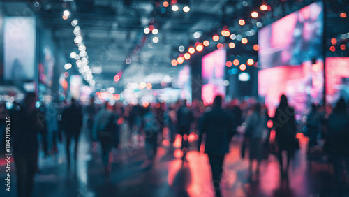 Wallpaper Mural Blurred Crowd at Vibrant Trade Show or Event with Colorful Lighting, Busy Networking and Business Atmosphere

 Torontodigital.ca