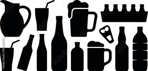 Collection of drink containers and accessories icons