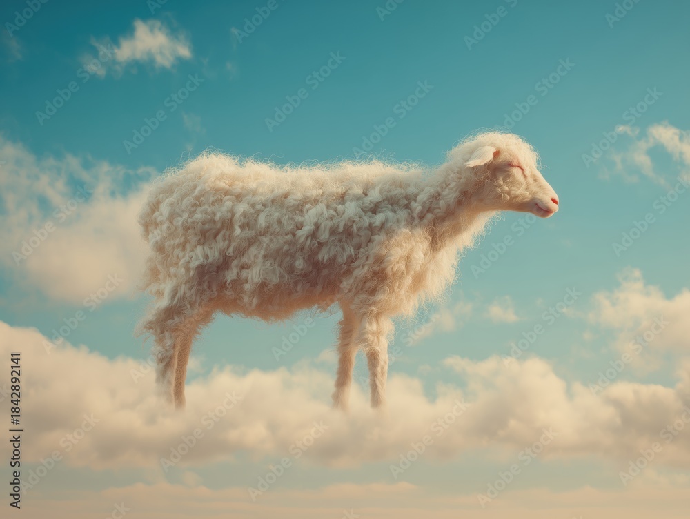 Fototapeta premium sheep standing on clouds in a surreal sky