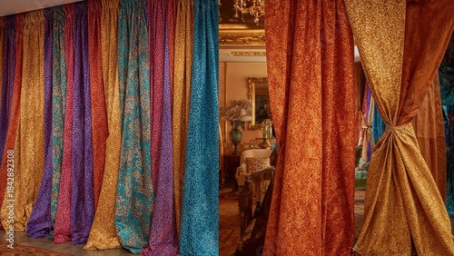 Wallpaper Mural Colorful curtains in an elegant interior with a luxurious design and detailed fabric textures. Torontodigital.ca
