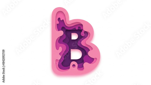 A vibrant, modern 3D paper-cut style logo of the letter "B" featuring multi-layered organic shapes. The design transitions through a beautiful palette of soft pink, magenta, and deep purple.