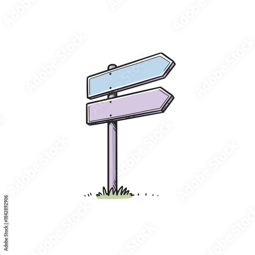 Directional signpost with two arrows on green grass background  