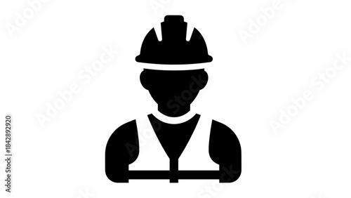 Silhouette icon of a construction worker wearing a hard hat and safety vest, representing labor and industry.