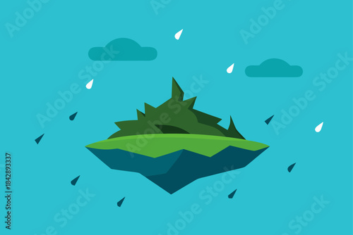 Vector illustration of a cartoon blue boat sailing on the ocean waves under a summer sky with clouds