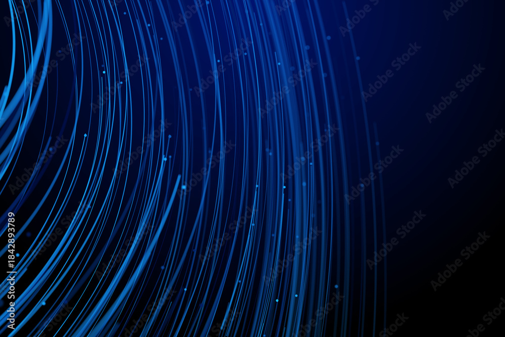 Obraz premium Elegant blue light streaks flowing on a dark abstract background with glow effects.