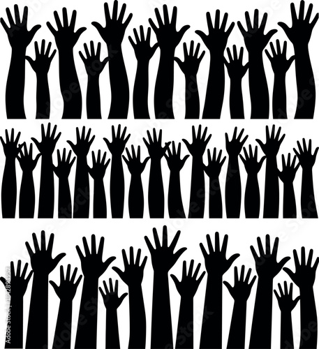 Silhouettes of Raised Hands in Rows for Unity and Support