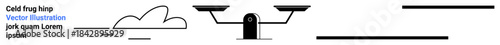 Equality, stability, decision-making, fairness, justice, balance. Minimalist black scale in the center with cloud and lines in the background. Balance and equality concept