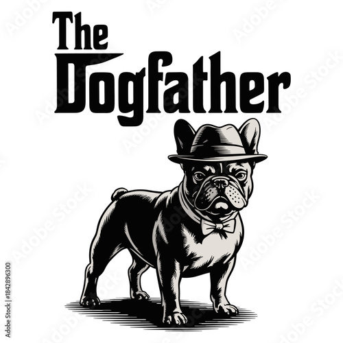 The Dogfather French Bulldog Wearing Hat and Bowtie Vintage Style dog lover