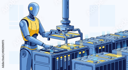 Automated production line featuring a robot assembling electronic components with precision and