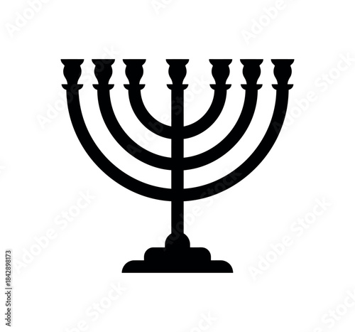 Black menorah silhouette icon vector flat illustration on white background. Menorah icon.