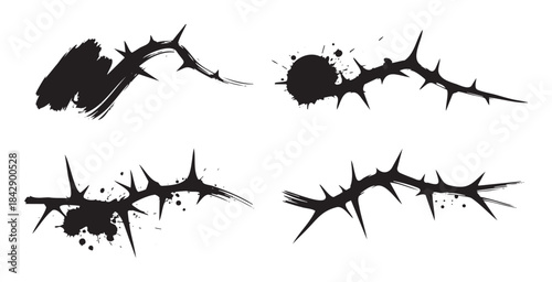 Stylized thorny branches with ink splatters and grunge texture, creating a powerful and symbolic illustration of pain and sacrifice.