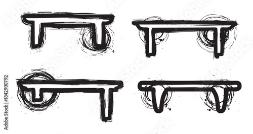 Abstract grunge brushstroke shapes feature distressed ink textures, offering versatile graphic design elements for creative projects.