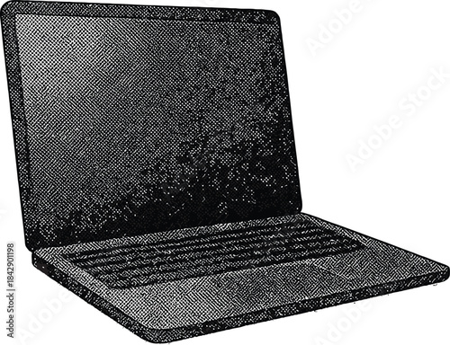 Open Laptop Halftone Dot Illustration on White