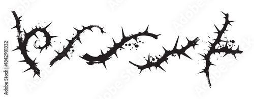 Stylized black thorny spikes form an abstract, dangerous, and edgy decorative element with a grunge texture, perfect for graphic design.
