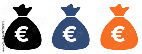 euro money bag icon set vector