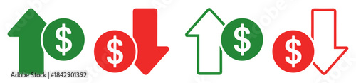 dollar price up down icon set
