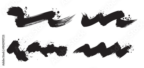 Ink brush strokes collection features various abstract black paint elements for creative graphic design projects and artistic compositions.