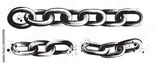 Brushstroke chain links illustration depicting strength and connection with a grunge artistic style, symbolizing unity, security, and unbreakable bonds.