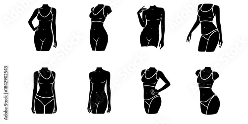 Elegant female body silhouettes collection art.