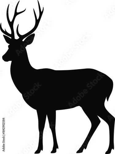 Black silhouette of a deer with large antlers outline