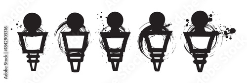 Abstract human figures with grunge ink splatters and brush strokes creating a modern artistic design element set for creative projects.