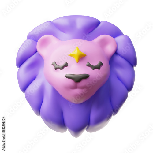 Lion zodiac sign 3D vector cartoon plastic style, Astrological Horoscope volume symbol, lion wild animal head with mane