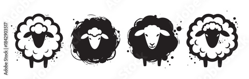 Collection of four stylized sheep illustrations featuring various artistic textures and graphic designs, perfect for farm animal and agricultural concepts.