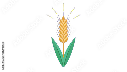 Wheat Illustration with Light Rays on White Background