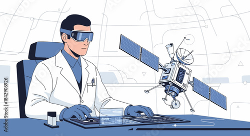 Space exploration through virtual reality interface: scientist controls satellite mission operation