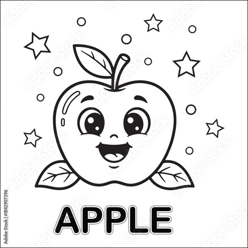 Cute Apple Cartoon Character Coloring Page for Kids