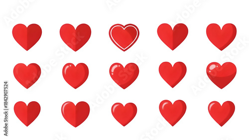 Collection of Red Hearts Isolated on White Background