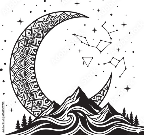 Ultimate Black and White Vector Graphic Collection: Floral, Celestial, and Kawaii Elements