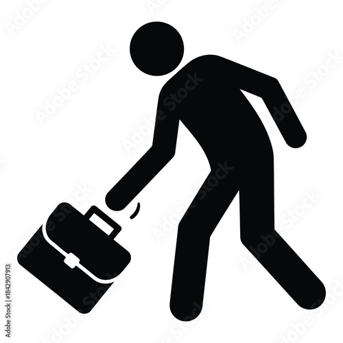 Man walking with briefcase in hand isolated on white background, Vector