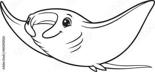 Bold line art fish illustrated in a clean simple rounded aquatic style line art one line art
