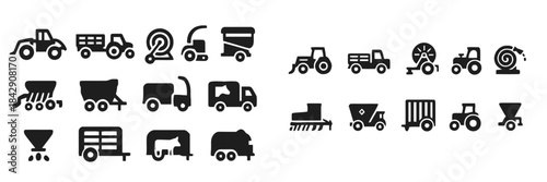 Agricultural Machinery Icons Set Farming Equipment Vehicles And Tools Collection
