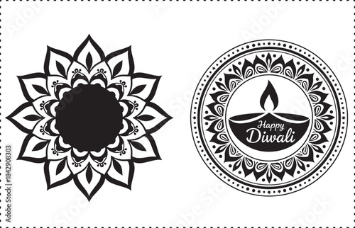 Hindu Buddhist Inspired Geometric Floral Motif Vector