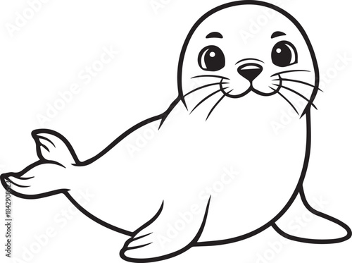 Cute sea lion resting calmly with soft rounded shapes in a peaceful style line art one line art