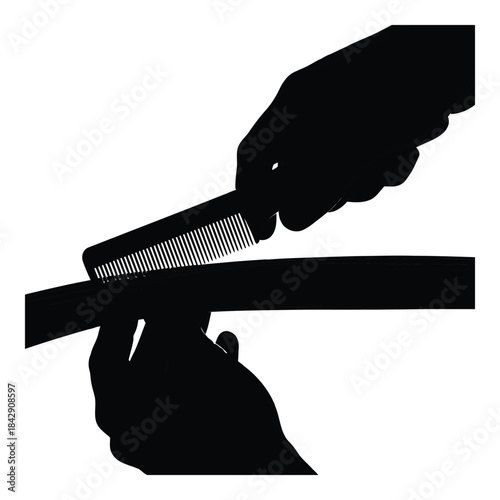 Hand holding a comb and a piece of wood isolated on white background, Vector