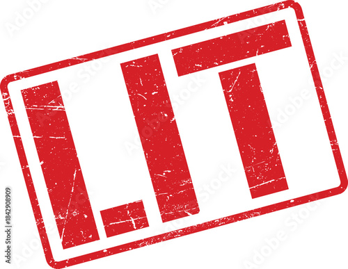 Distressed Red Ink Stamp with the Word LIT on a White Background Texture