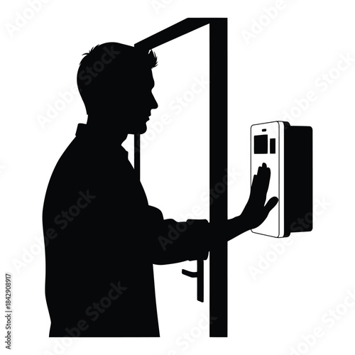 Man scanning fingerprint on security device isolated on white background, Vector