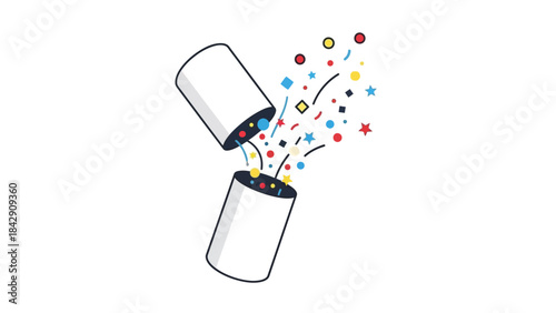 Vibrant Party Popper Explosion with Colorful Confetti and Stars, a Dynamic Illustration Symbolizing Joyful Celebrations, Special Occasions, and Festive Moments